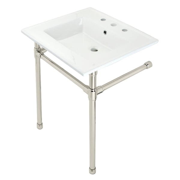 Fauceture KVPB25227W86 Dreyfuss 25" Console Sink W/SS Leg (8", 3 Hole), Wht/Nickel KVPB25227W86 - main